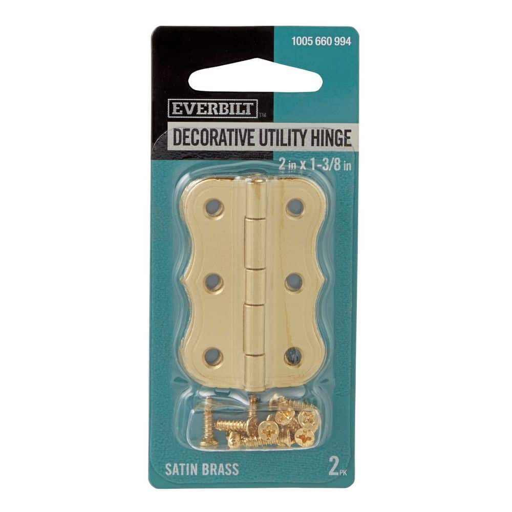 2 in. Satin Brass Decorative Broad Hinges (2-Pack)