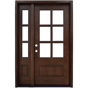 50 in. x 80 in. Savannah Clear 6 Lite RHIS Mahogany Stained Wood Prehung Front Door with Single 10 in. Sidelite