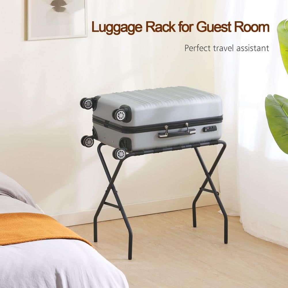 Black Foldable Steel Luggage Rack with Nylon Straps (2-Pack)