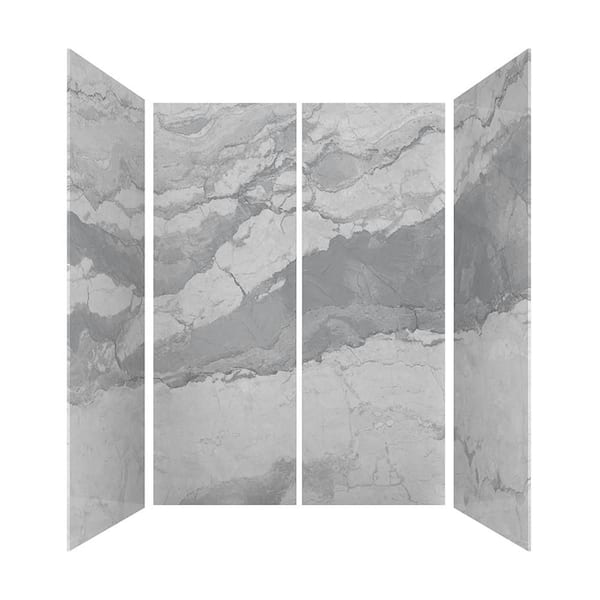 CASTICO 60 in. L x 36 in. W x 84 in H Glue-Up Alcove Solid Composite Stone 4-Piece Shower Wall Set in Italian Ice