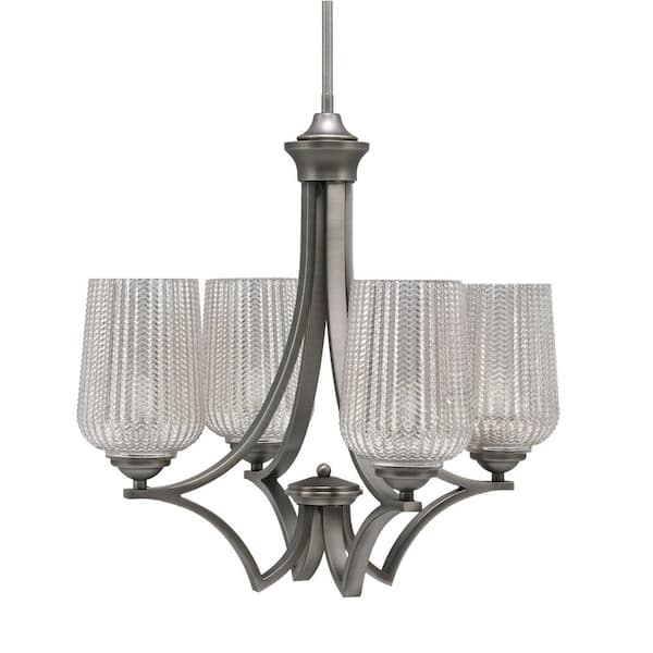 Unbranded Clevelend 4-Light Graphite Round Chandelier with 5 in. Silver Textured Glass Shades, No bulbs included
