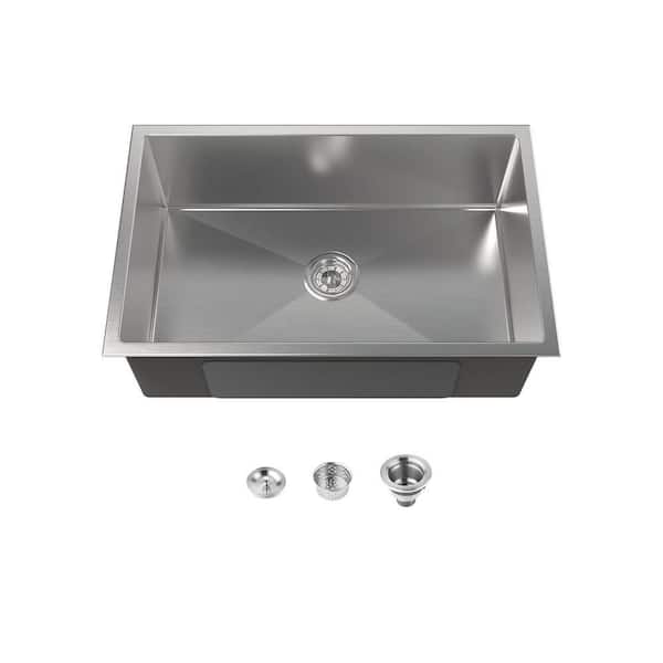 30 in. Undermount Singel Bowl 20 Gauge Brushed Nickel Stainless Steel Kitchen Sink with Drain