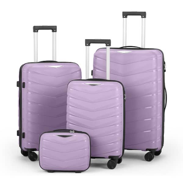 Karl home 4-Piece V-Stripe Taro Purple 14 in., 20 in., 24 in., 28 in. Iron Rod PP Luggage Set