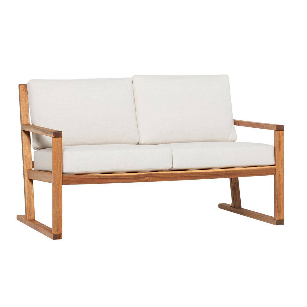 White Upholstered Solid Acacia Wood 2-Seater Loveseat