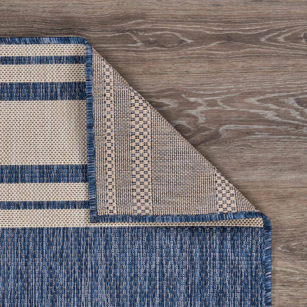 Nautical Blue and White Compass Stripe Indoor/Outdoor Rug