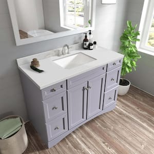 48 in. W x 22 in. D Quartz Vanity Top in White with Rectangle Single Sink with Backsplash