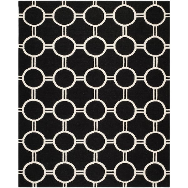 SAFAVIEH Dhurries Black/Ivory 8 ft. x 10 ft. Area Rug