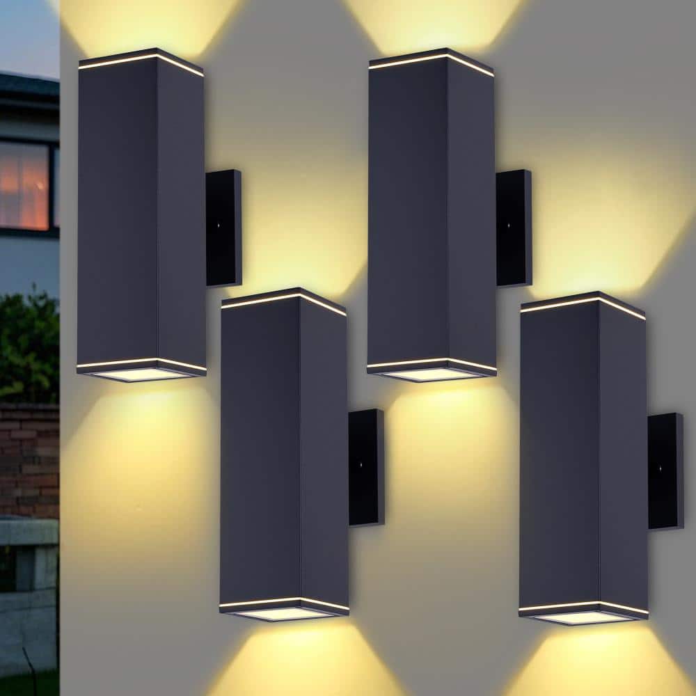 12 in. 2-Light Outdoor Wall Light Fixtures, Black Rectangular Up Down Waterproof Exterior Light, E26 Socket(4-Pack) price history on PriceWatchPro