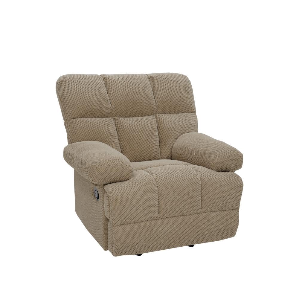Modern Camel Nubby Polyester Manual Rocker Recliner Chair with Padded Armrests