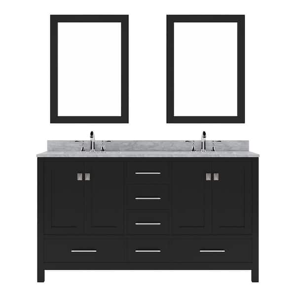Virtu USA Caroline Avenue 60 in. W x 22 in. D x 34 in. H Double Sink Bath Vanity in Espresso with Marble Top and Mirror