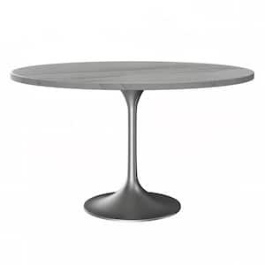 Verve Mid-Century Modern White Marble Top 47.24 in. Pedestal Dining Table Seats 6 with Brushed Chrome Base