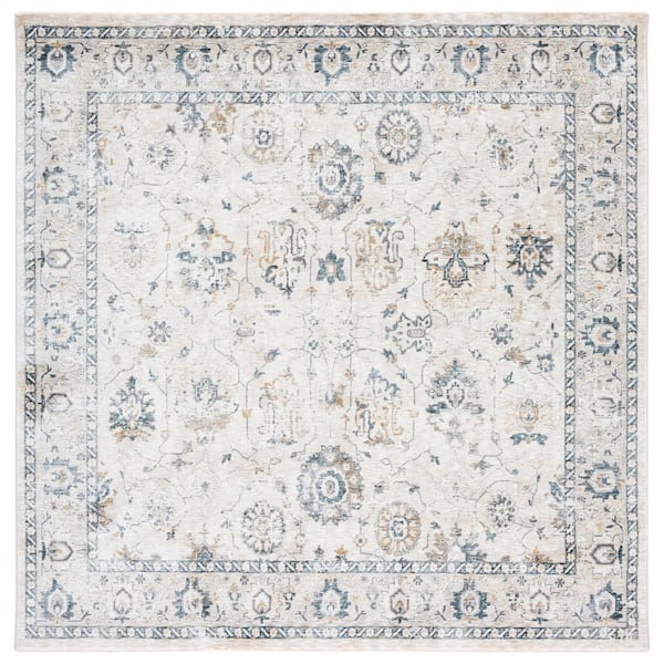 Dream 7 ft. x 7 ft. Ivory/Light Beige Distressed Border Square Area Rug