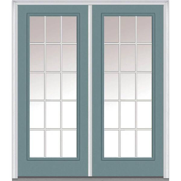 MMI Door 60 in. x 80 in. White Internal Grilles Left-Hand Inswing Full Lite Clear Painted Fiberglass Smooth Prehung Front Door