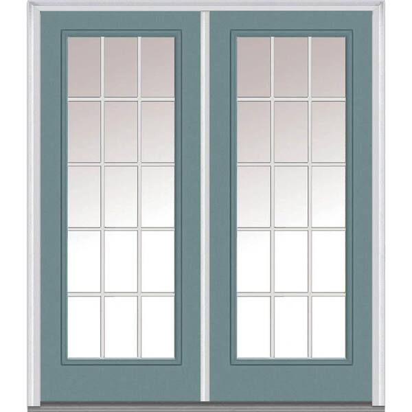 MMI Door 60 in. x 80 in. White Internal Grilles Right-Hand Inswing Full Lite Clear Glass Painted Steel Prehung Front Door