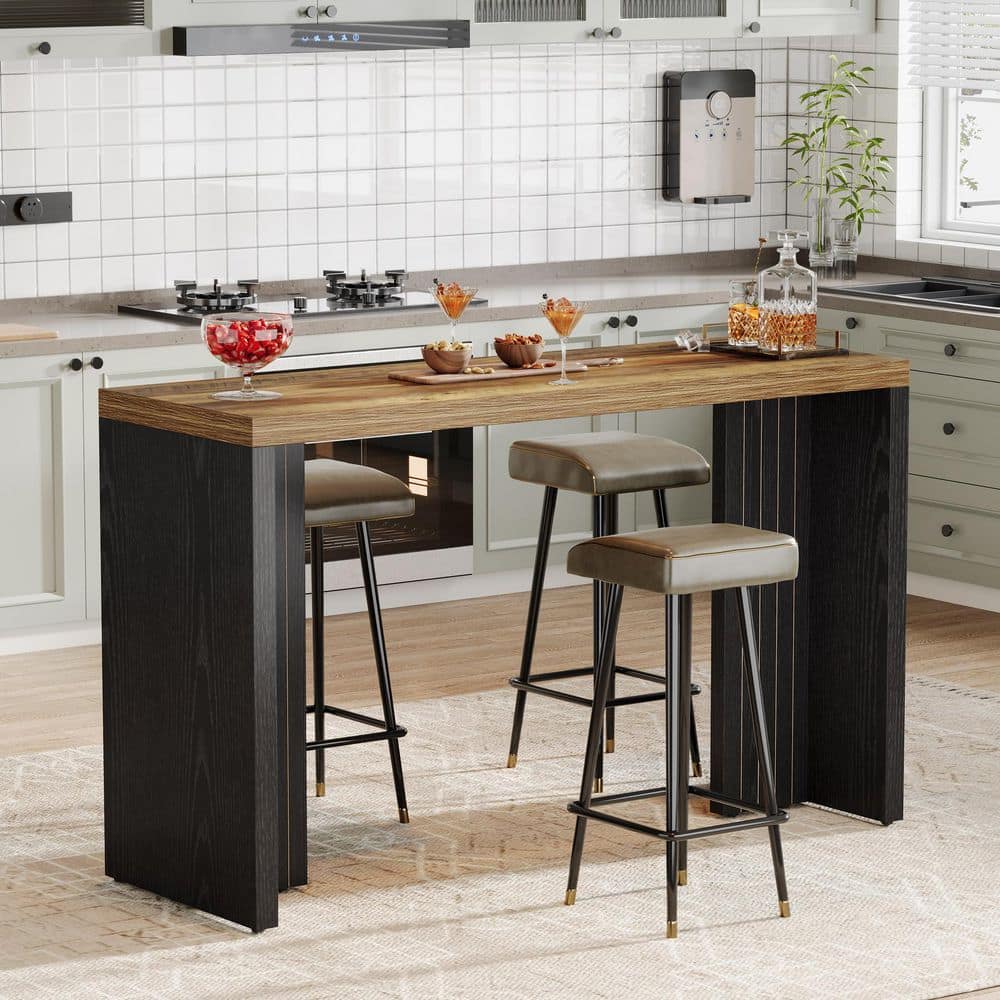 Adan 55.12 in. Rectangle Brown Black Mini Modern Freestanding Bar Table Unit Faux Marble Finished Tabletop Home Kitchen price history on PriceWatchPro