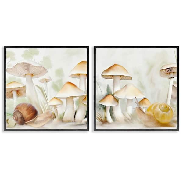 Stupell Industries Snail Crawl by Mushrooms by Kim Allen 2 Pieces Black Framed Nature Giclee Art Print 24 in. x 24 in.