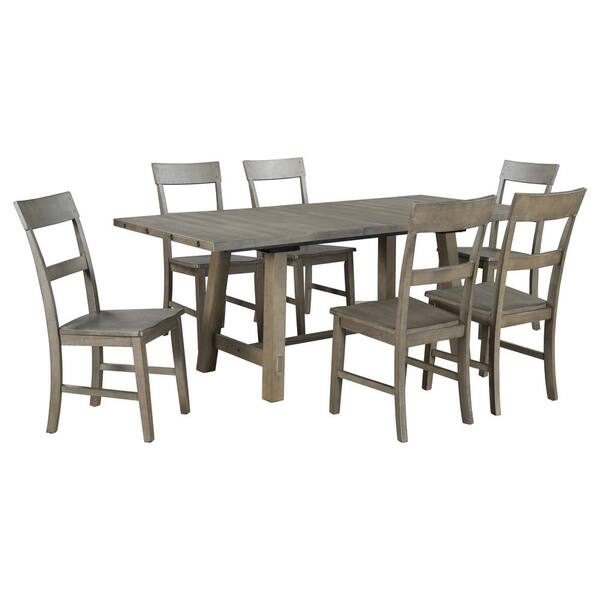 7-Piece Gray Industrial Style Dining Table Set Extendable Table