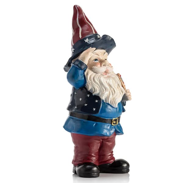 12 in. Tall Outdoor Patriotic Garden Gnome Saluting Statue
