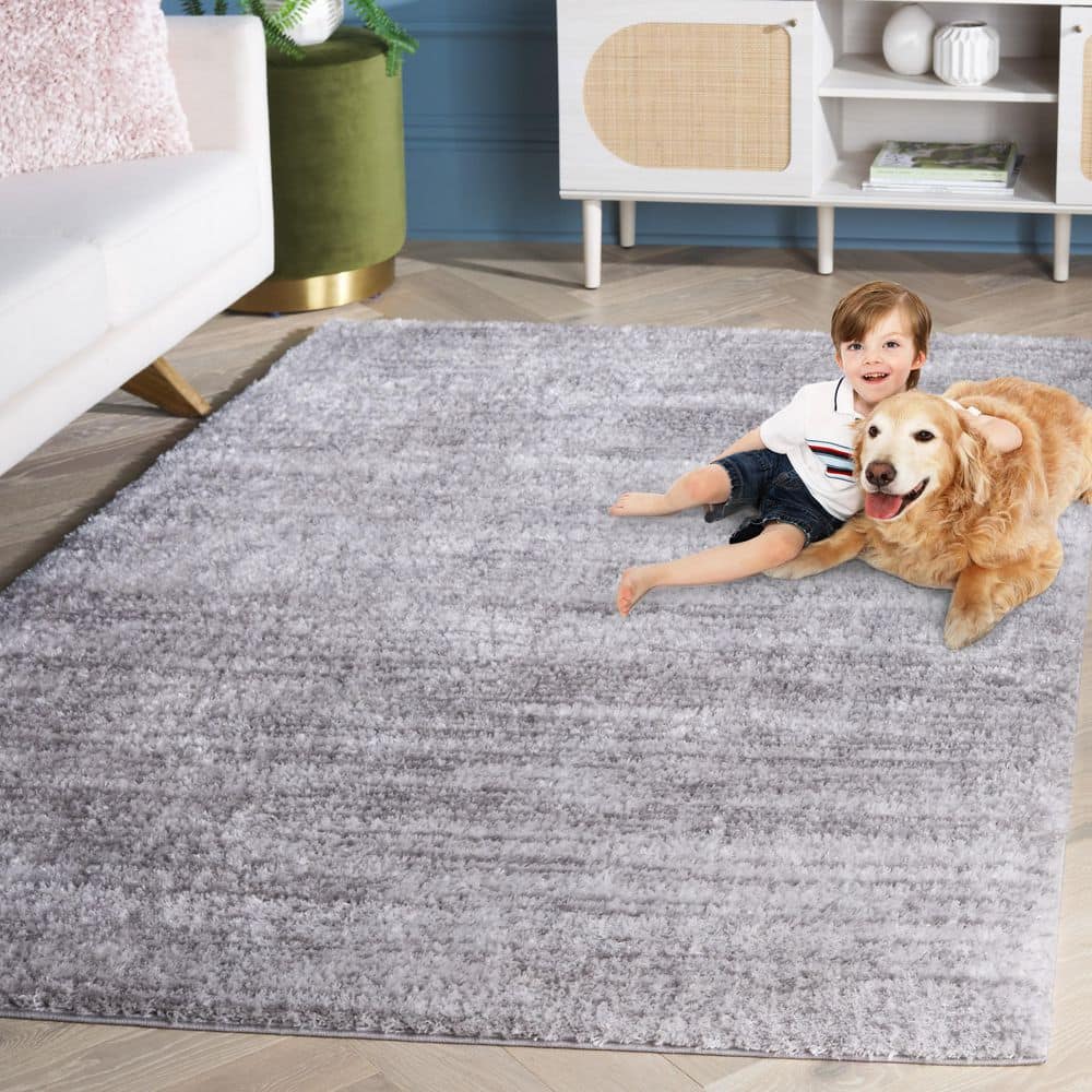 Grey and Dark Grey Rectangular Shag Area Rug, 10 x 13 ft