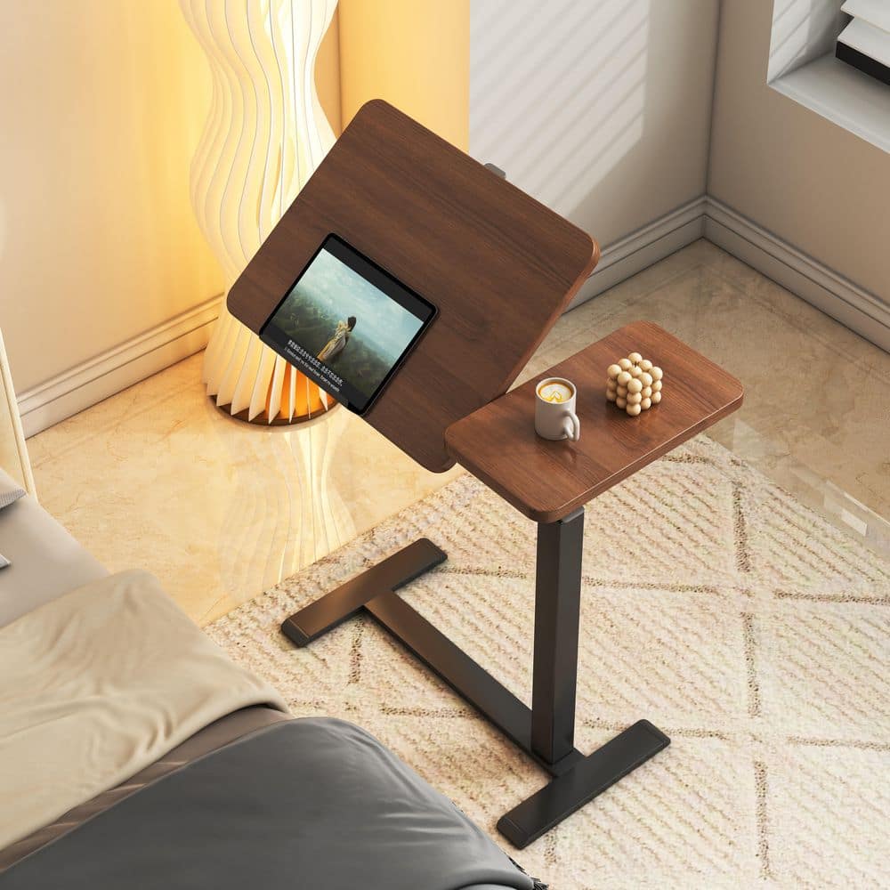 Standing Split Desk Noble House Falvyn 27.6 in. Walnut Finish Mobile Adjustable Height ...