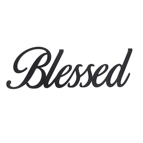 Dracelo 9.8 in. x 17.8 in. x 3.8 in. black Metal Sign Blessed for Wall Decor Trendy Hanging Word
