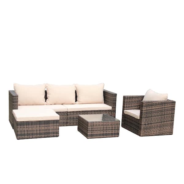 Tatayosi 4-Piece Wicker Patio Conversation Set with Beige Cushions