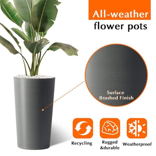 2 Pack Modern Tall Grey Plastic Square Big Tapered Matte Planter for Indoor/Outdoor  (12.8 in. W x 21.7 in. H) KK-W3213P383102 - The Home Depot