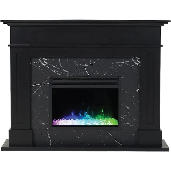 Sofia 53 in. Ventless Freestanding Electric Fireplace Mantel in Black with Black Marble Inlay