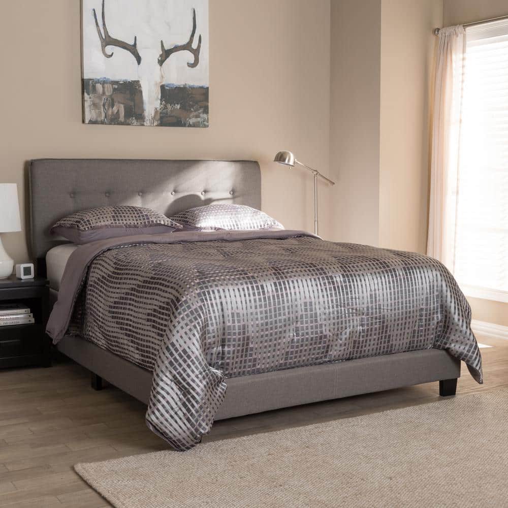 Audrey Light Grey Upholstered Queen Bed with Tufted Headboard