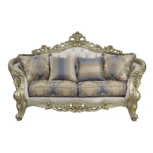 Gorsedd 78 in. Cream/Antique White Polyester 2-Seater Loveseat with Round Arms