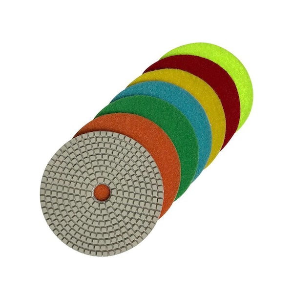 5 in. White Resin Wet Diamond Polishing Pad Set 50,100,200,400,800,1500,3000 Grit (7-Piece)