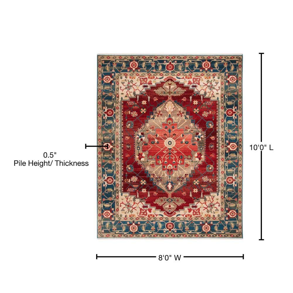 Elysian Red Floral 8' x 10' Hand-Knotted Synthetic Area Rug