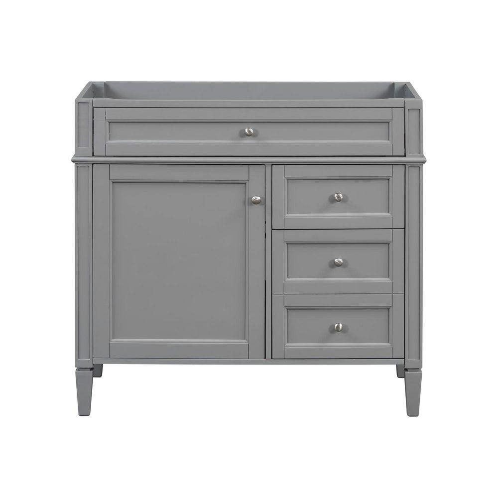 36 in. Solid Wood Frame Bath Vanity Cabinet without Top Sink in Gray with 2 Drawers and a Tip-Out Drawer
