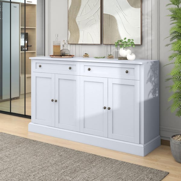 Runesay 60 in. W x 15.7 in. D x 33.9 in. H White MDF Ready to Assemble Kitchen Cabinet Sideboard with 2 Drawers and 4 Doors
