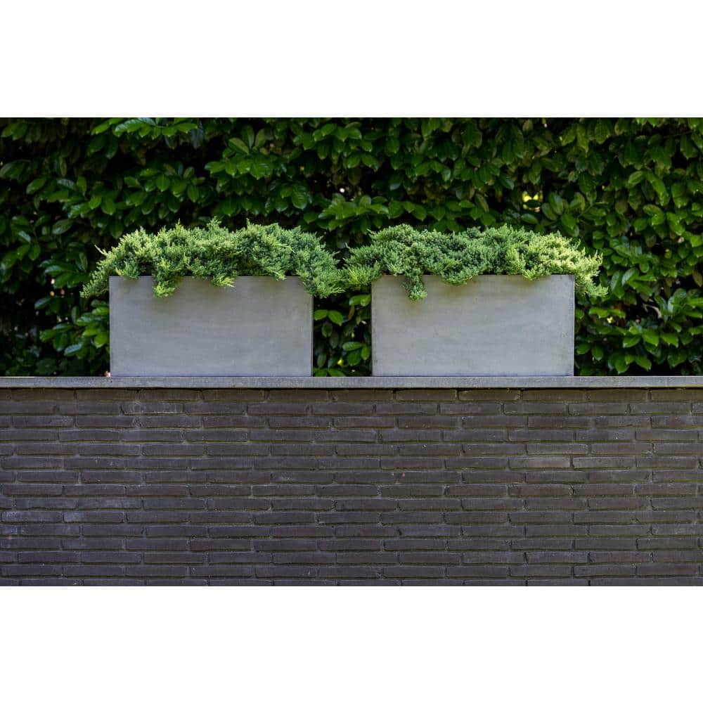 Elegant Fiberstone Rectangular Planter, 16"x32"x12", Glossy Grey