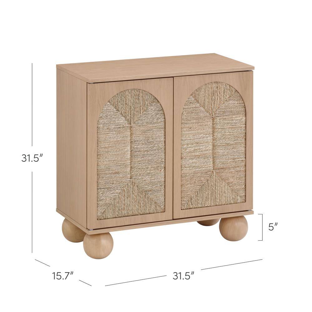 Leah Light Brown Bohemian Seagrass Cabinet with Solid Wood Legs