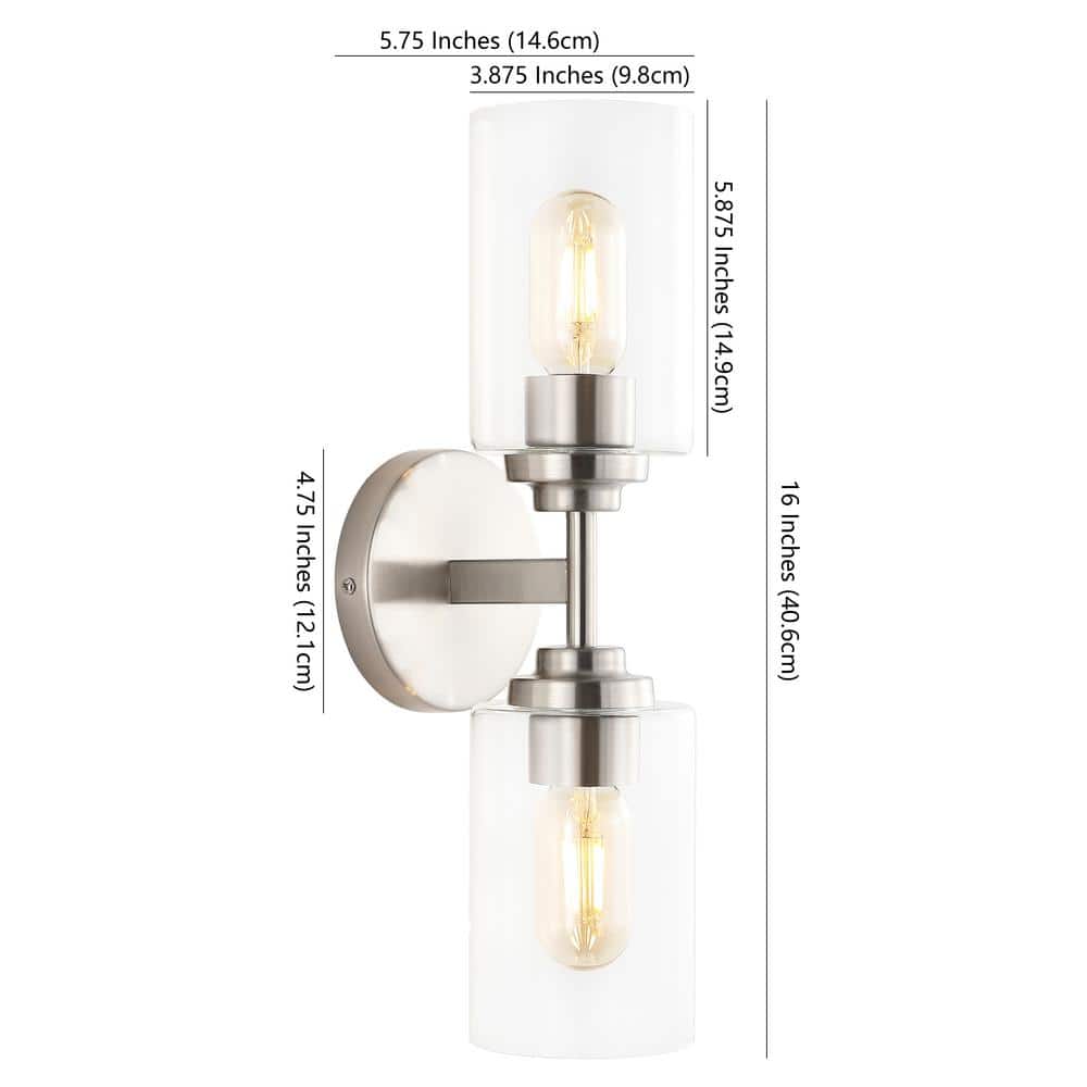 Nickel Cylinder 2-Light Industrial Vanity Sconce