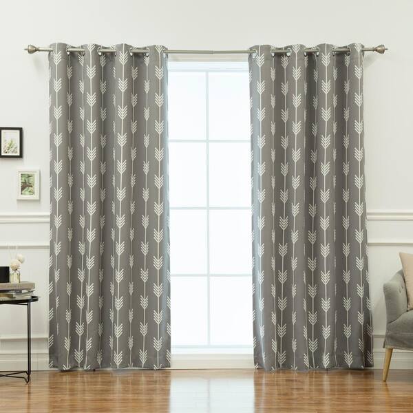 Best Home Fashion Grey Geometric Grommet Room Darkening Curtain - 52 in. W x 96 in. L  (Set of 2)