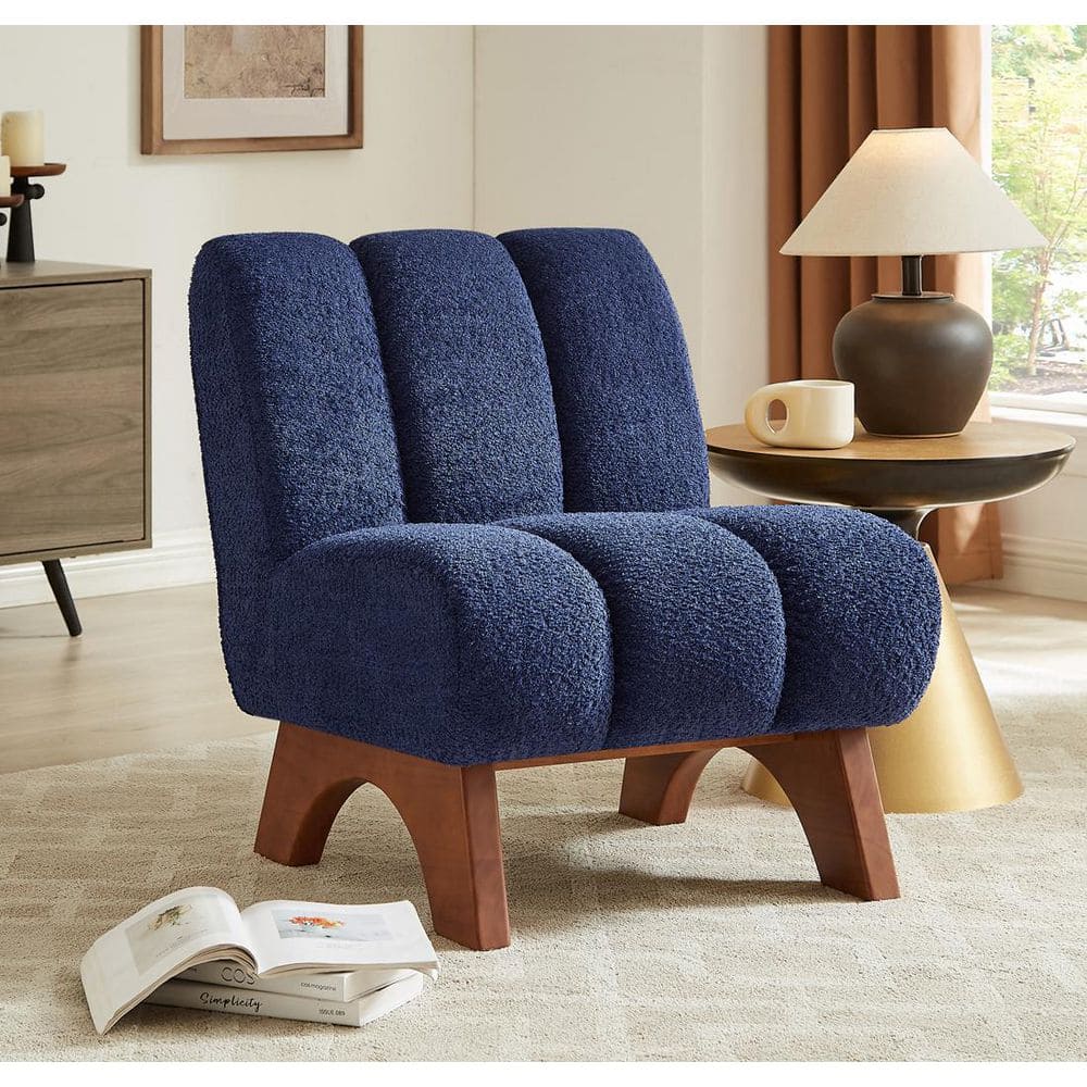 Art Leon COZY Blue Fabric Accent Slipper Chair with Wood Legs