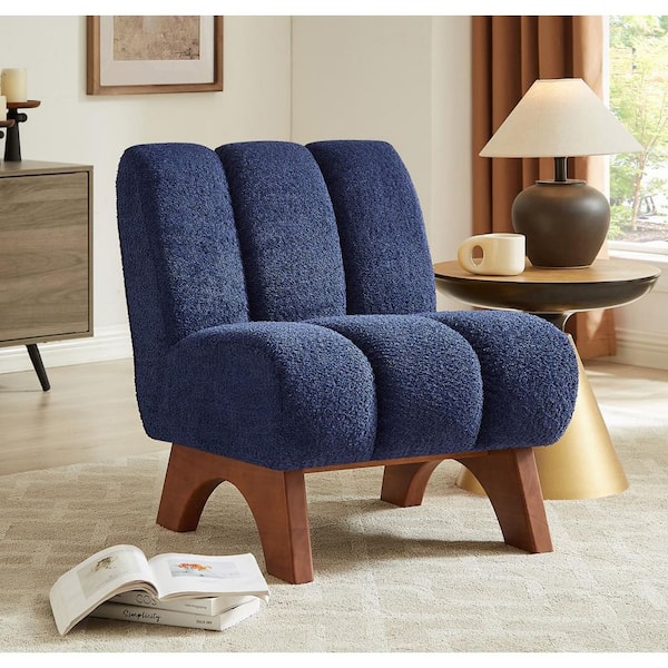 COZY Blue Fabric Accent Slipper Chair with Wood Legs