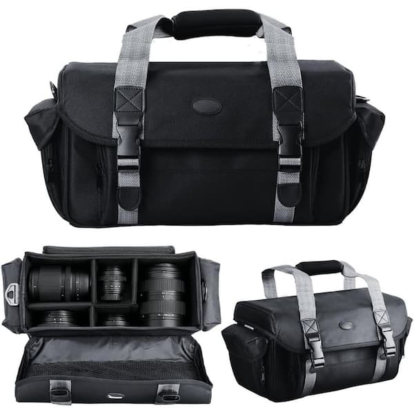 Lukyamzn Large Water-Resistant Camera Bag with Dual Buckles & Pockets for SLR Cameras  and Camcorders Black