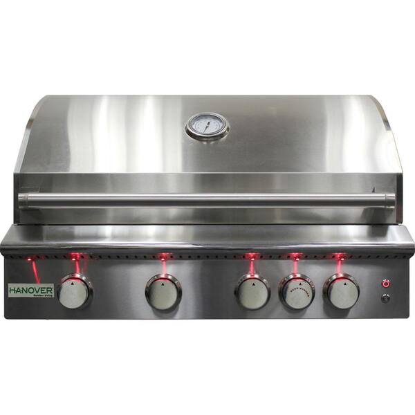 Hanover 5-Burner Built-In Natural Gas Grill in Stainless Steel with Rear Infrared Burner