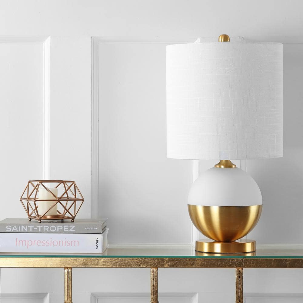 Elegant Alexa-Enabled White Linen LED Table Lamp, 23.5" Brass Base