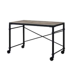 47 in. Rectangular Black Wood Top 0-Drawer Writing Desk with Casters and Nail Accents