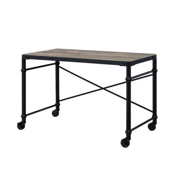 Benjara 47 in. Rectangular Black Wood Top 0-Drawer Writing Desk with Casters and Nail Accents