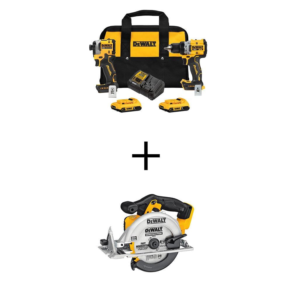 20V MAX XR Cordless Drill/Driver, ATOMIC Impact Driver 2 Tool Combo Kit and 6.5 in. Circ Saw with (2) 2Ah Batteries -  DEWALT, DCK2051D2WS391B