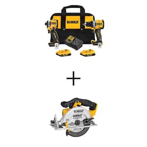 20V MAX XR Cordless Drill/Driver, ATOMIC Impact Driver 2 Tool Combo Kit and 6.5 in. Circ Saw with (2) 2Ah Batteries