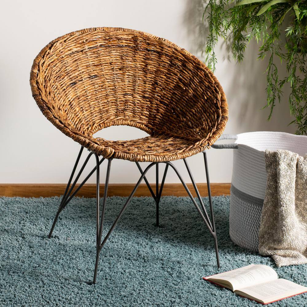 Natural Rattan and Dark Steel Geometric Papasan Accent Chair