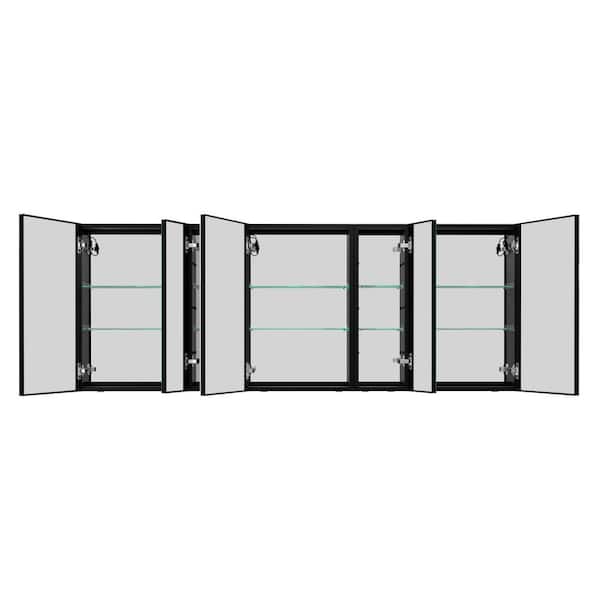 80 in. W x 30 in. H Rectangular Black Aluminum Surface Mount Defogger Bathroom Medicine Cabinet with Mirror & LED Lights