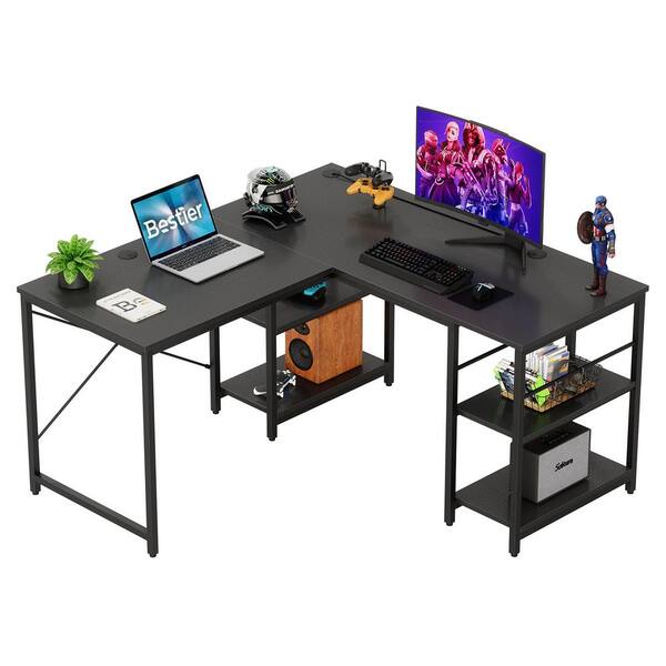 Bestier 55.1 in. Carbon Fiber LShaped Computer Desk D464YGAMD The